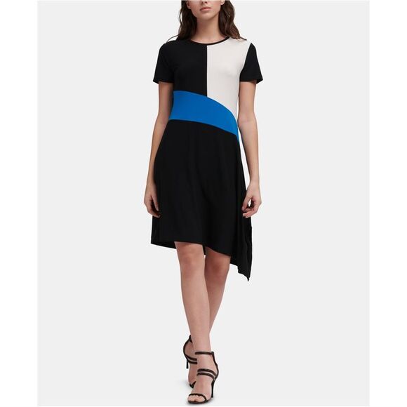 DKNY Womens Colorblock Asymmetrical Dress, charcoal, S - Picture 1 of 1